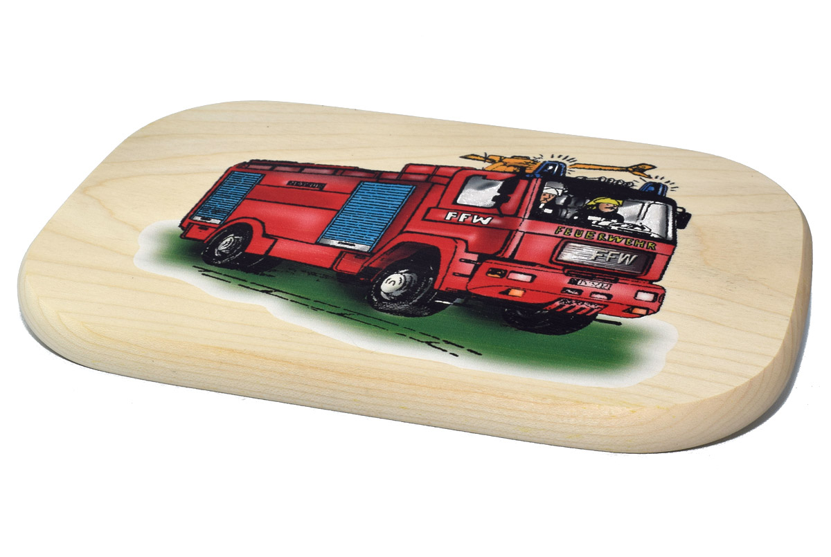 Brotzeitbrett Motiv "Feuerwehrauto"