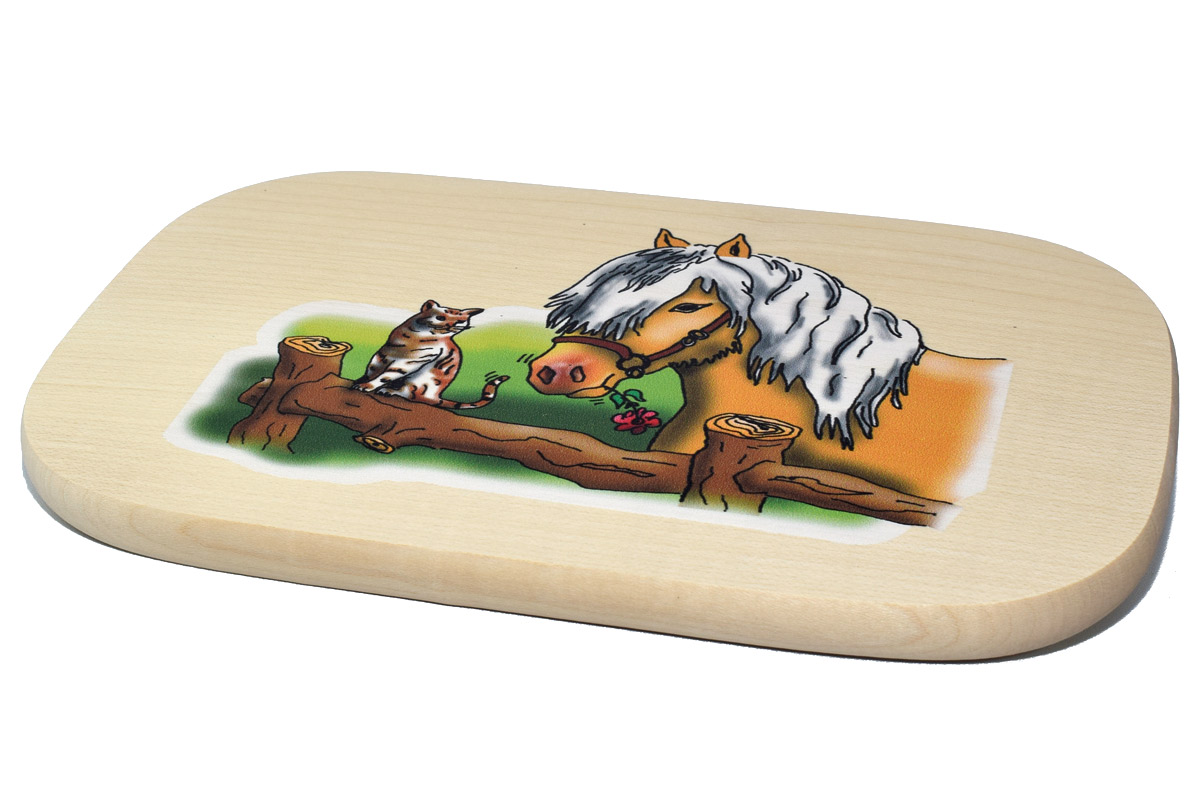Brotzeitbrett Motiv "Pferd mit Katze"