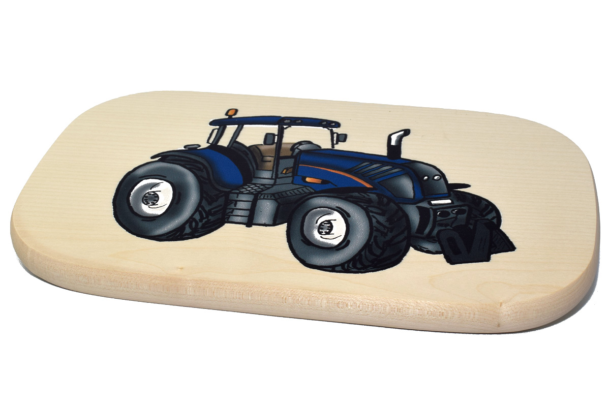 Brotzeitbrett Motiv "Traktor blau"